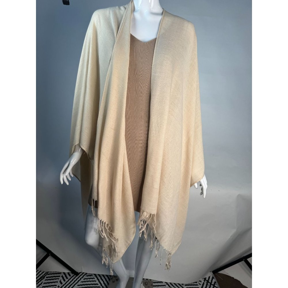 Bijoux Terner Pashima Wrap with Fringe OS Beige Polyester - has Blemish